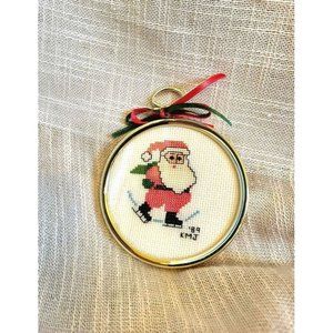 Vintage Santa Needlepoint Cross Stitch Ornament